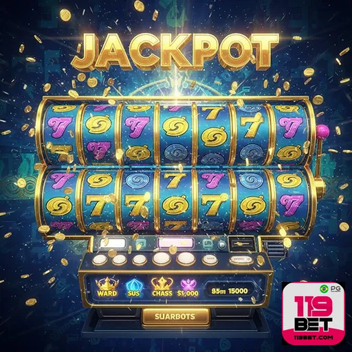 Imagem promocional de caça-níqueis no 119bet, destaque para jogos de azar online e a marca 119bet.